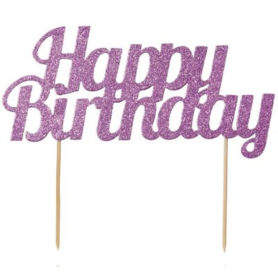 Glitter Happy Birthday Cake Topper rosa