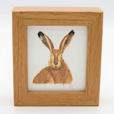 Hare Miniature Print - Box Frame - miniature art - collectible , 10.5cm h x 9.5cm w, with a 3.5cm depth