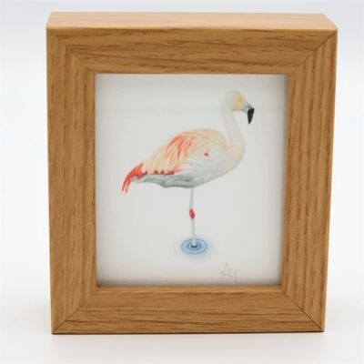 Flamingo Miniature Print - Box Frame - miniature art - collectible , 10.5cm h x 9.5cm w, with a 3.5cm depth