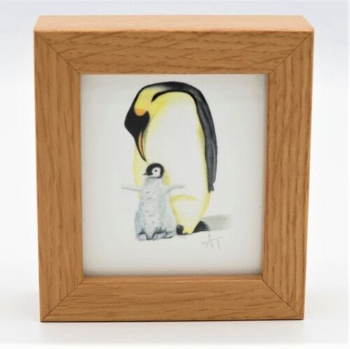 Penguin Miniature Print - Box Frame - miniature art - collectible , 10.5cm h x 9.5cm w, with a 3.5cm depth