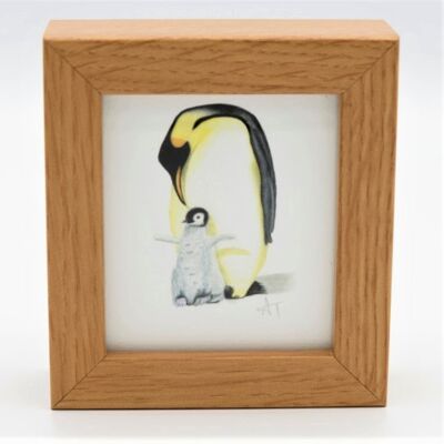 Impresión en miniatura de pingüinos - Marco de caja - arte en miniatura - coleccionable, 10,5 cm de alto x 9,5 cm de ancho, con una profundidad de 3,5 cm