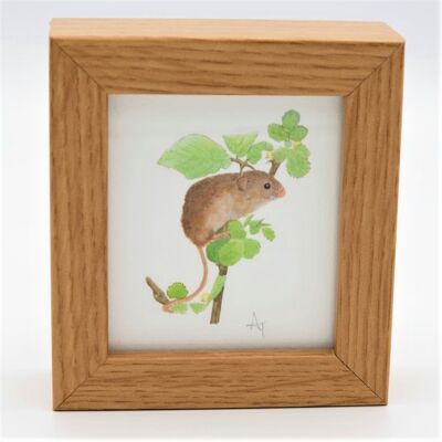 Harvest Mouse Miniature Print - Box Frame - miniature art - whimsical - collectible , 10.5cm h x 9.5cm w, with a 3.5cm depth