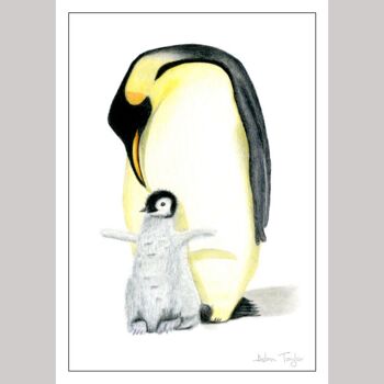 Pingouin et poussin - carte de voeux - meilleurs voeux - carte intérieure vierge - anniversaire , A5 plié en A6 2