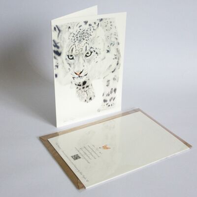 Snow Leopard - Greeting Card - Best Wishes - blank inside card - birthday , A5 folded to A6