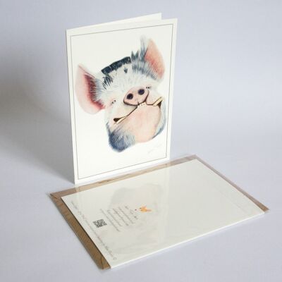 Pig - Hog - Greeting Card - Best Wishes - blank inside card - birthday - whimsical , A5 folded to A6
