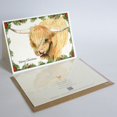 Highland Cow – Weihnachtskarte – Weihnachtskarte – Frohe Feiertage, A5 gefaltet auf A6