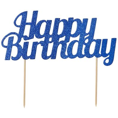 Glitzer Happy Birthday Cake Topper blau
