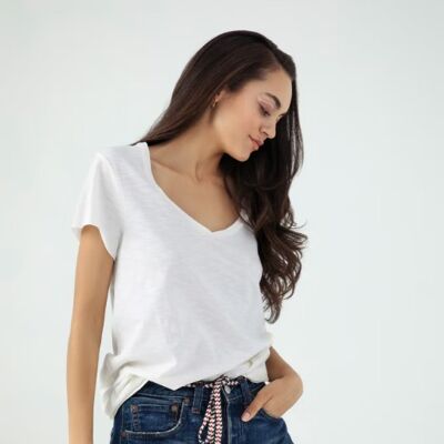 Rebecca Donna T-Shirt Con Scollo A V Manica Corta Bianco Sporco