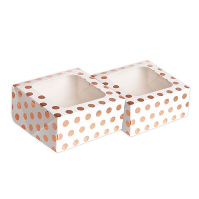 Rose Gold Polka Dot  Square Treat Boxes with Window Foil