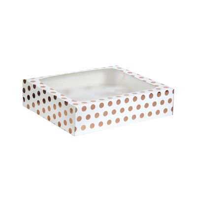 Roségold Polka Dot Cupcake Box für 12 Cupcakes Folie