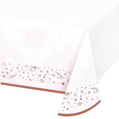 Impresión de borde de mantel de papel rosa en su bautizo
