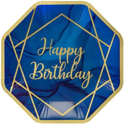 Navy & Gold Geode Paper D/Plates Happy B&#39;day
