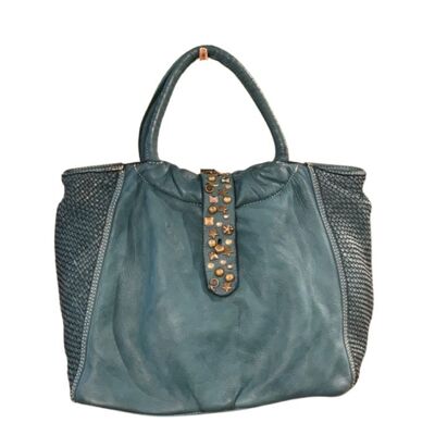 FARFALLA Rock Woven Panels Hand Bag Teal