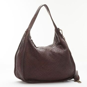 TIFFY Grand Sac à Bandoulière Tissé Marron Foncé 1