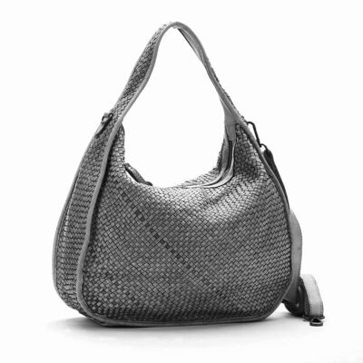 TIFFY Large Woven Shoulder Bag Light grey