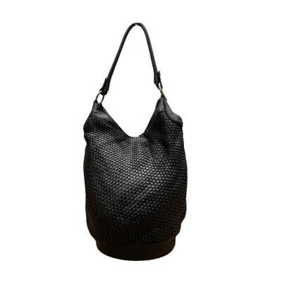 GEMMA Woven Bucket Bag Black