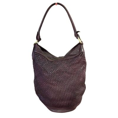 GEMMA Woven Bucket Bag Bordeaux