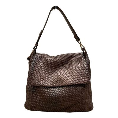 Bolso De Hombro Priscilla De Tejido Estrecho Todo Marrón Oscuro