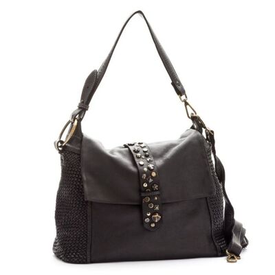 Bolso de hombro Priscilla Rock tejido estrecho y detalle de tachuelas negro