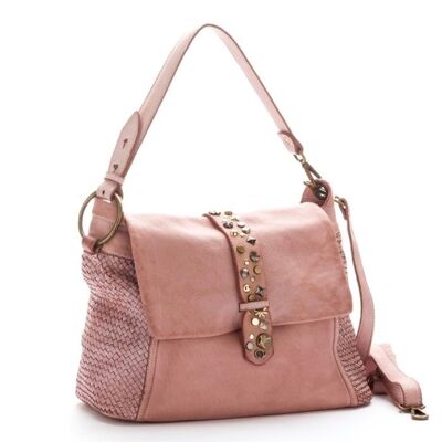 Priscilla Rock Shoulder Bag Narrow Weave and Studded Detail Blush