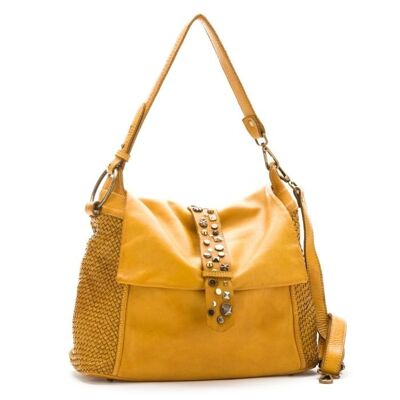Priscilla Rock Shoulder Bag Narrow Weave and Studded Detail Mustard