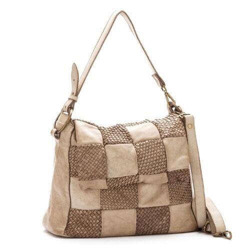 Priscilla Shoulder Bag Woven Chequered Pattern Beige