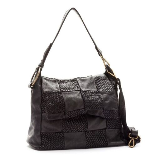 Priscilla Shoulder Bag Woven Chequered Pattern Black