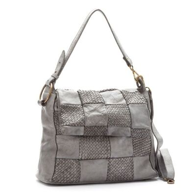 Priscilla Shoulder Bag Woven Chequered Pattern Light Grey