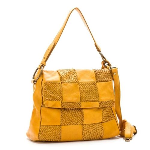 Priscilla Shoulder Bag Woven Chequered Pattern Mustard