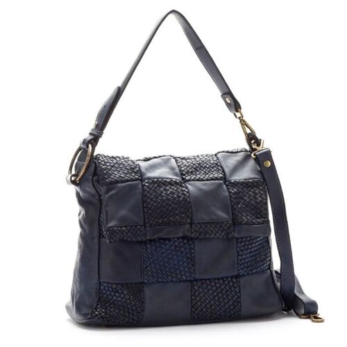 Priscilla Shoulder Bag Woven Chequered Pattern Navy