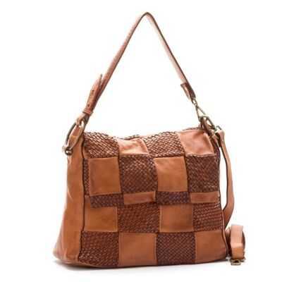 Priscilla Shoulder Bag Woven Chequered Pattern Tan