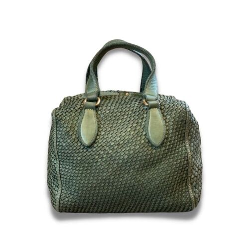 MIRTILLA Woven Bowler Bag Dark Green