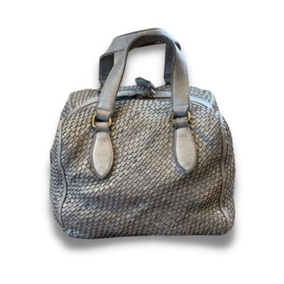 Gewebte Bowler-Tasche MIRTILLA Hellgrau