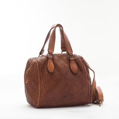 MIRTILLA Gewebte Bowler-Tasche Hellbraun