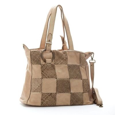 MARINA Chequer Woven Hand Bag Beige