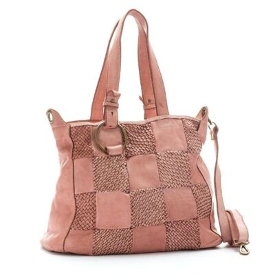 MARINA Chequer Woven Hand Bag Blush