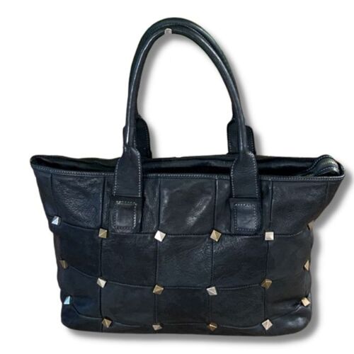 CAMELIA Large Studded Leather Shoulder Bag | Black