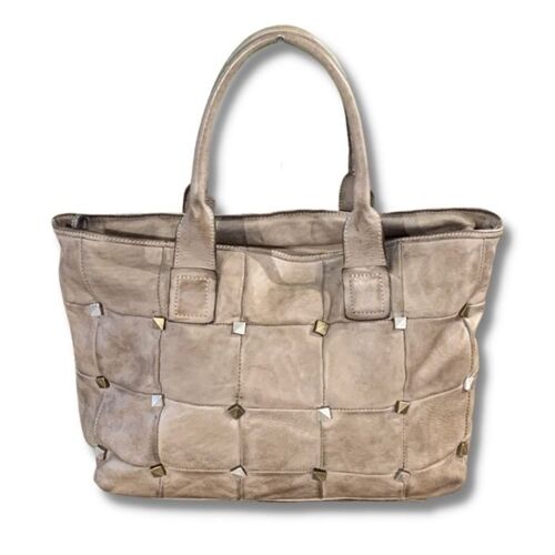 CAMELIA Large Studded Leather Shoulder Bag | Taupe