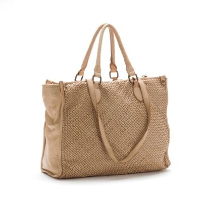 GLENDA Woven shopper style bag | Beige