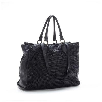 GLENDA Gewebte Tasche im Shopper-Stil | Schwarz