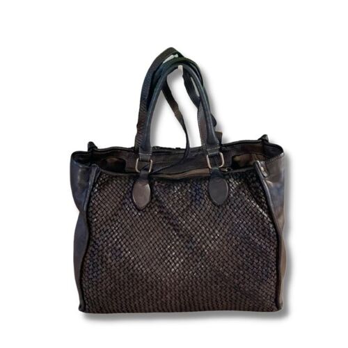 GLENDA Woven shopper style bag | Dark Brown