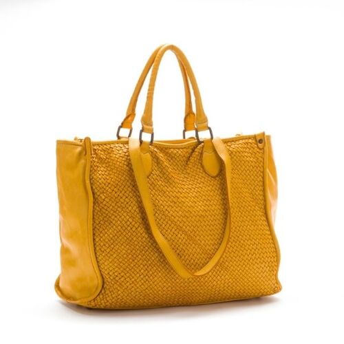 GLENDA Woven shopper style bag | Mustard