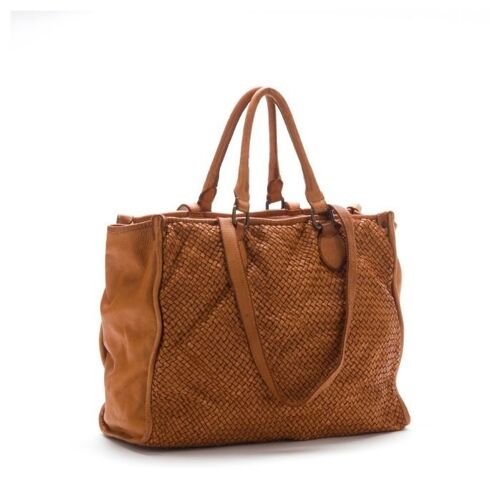 GLENDA Woven shopper style bag | Tan