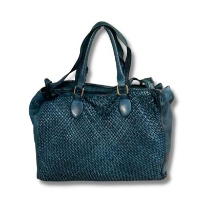 GLENDA Gewebte Tasche im Shopper-Stil | Blaugrün