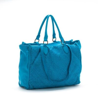 GLENDA Borsa stile shopper intrecciata | Turchese