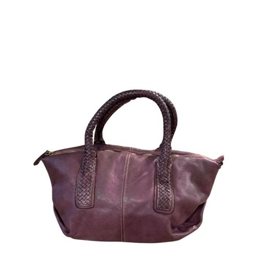 BABY MADRID Smooth Leather Handbag with Woven Handles Bordeaux