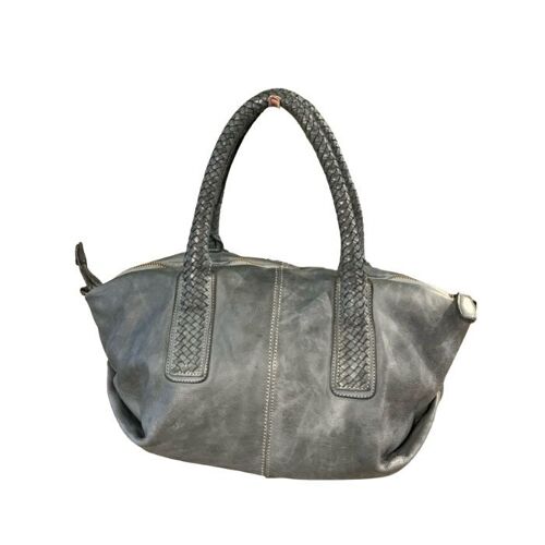 BABY MADRID Smooth Leather Handbag with Woven Handles Grey