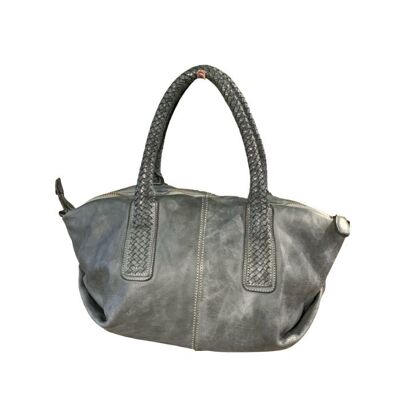 BABY MADRID Bolso de mano de piel lisa con asas tejidas Gris