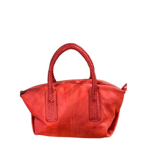 BABY MADRID Smooth Leather Handbag with Woven Handles Red