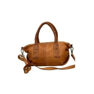 BABY MADRID Bolso de mano de piel lisa con asas tejidas Tan